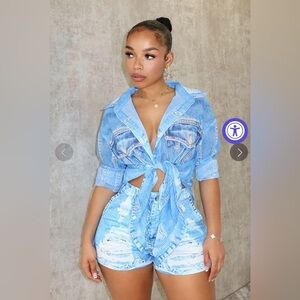 All In Denim Printed Short Set